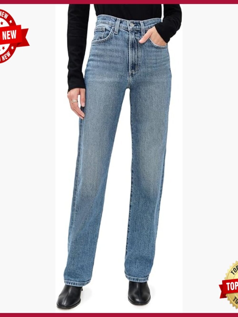 High Rise Straight Leg Jeans, Medium Denim, 5-Pocket Style